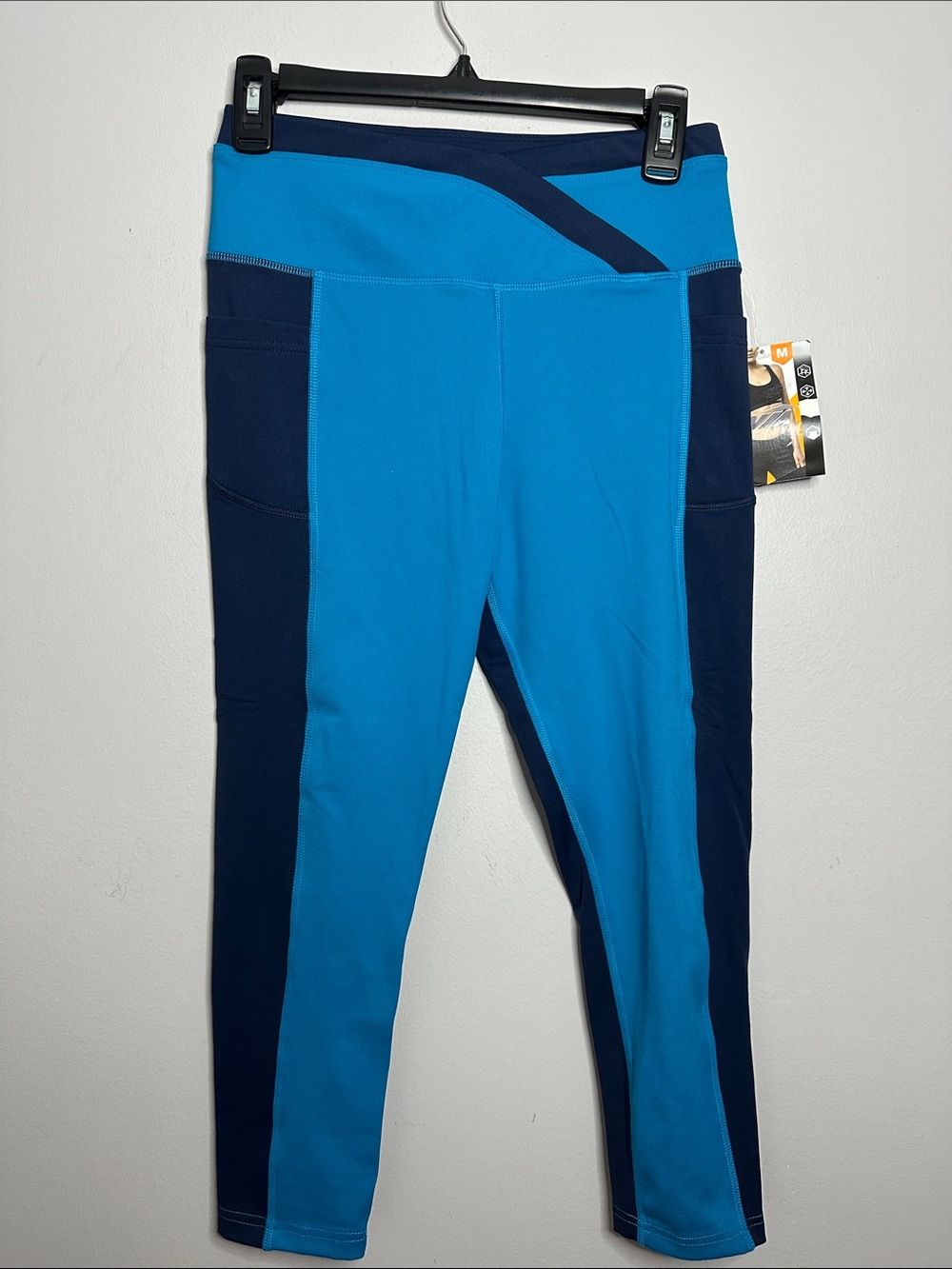 Avia Two-Tone Blue Cropped  Leggings with Navy Panels